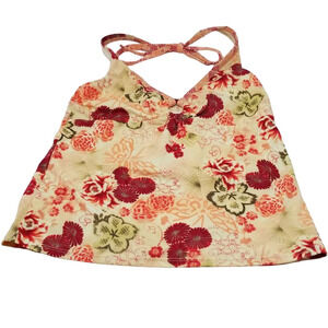 Victoria Secret Cream Red Pink Floral  Neck Tie Swim Tankini Women's M